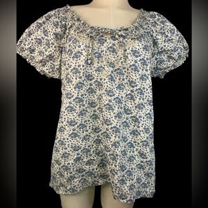 Bit & Bridle Blue and Cream Embroidered Top Women’s XL
